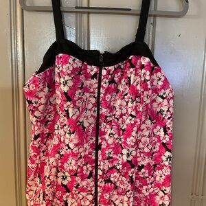 Floral Pink and Black Zip-Up Bathing Suit top